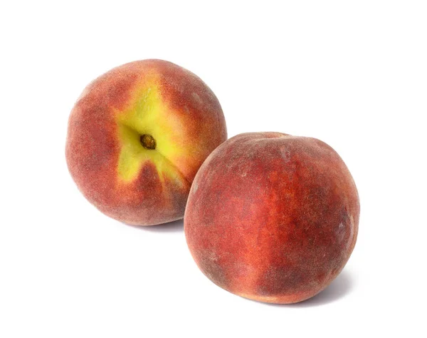 Two Ripe Red Peaches Isolated White Background — 스톡 사진