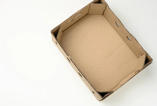 Prostokątne Puste Pudełko Kartonowe Brązowego Papieru Białym Tle Pudełko Bez — Zdjęcie stockowe