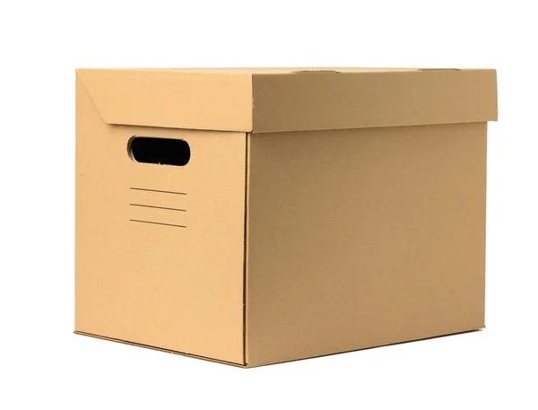 Brown Corrugated Paper Box Lid Documents White Background Container Moving — Stock Photo, Image