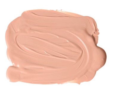 Beyaz yalıtılmış arka planda bej sıvı kapatıcı yüz kremi yuvarlak kumaşı, sıvı sıkılarak çıkarılır