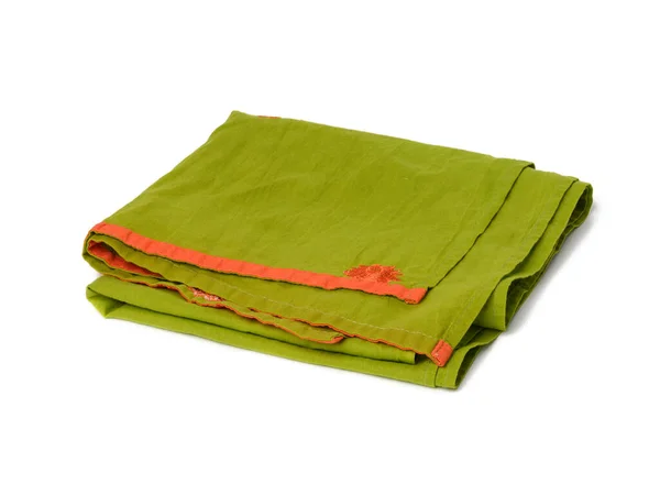Gevouwen Groene Linnen Handdoek Witte Achtergrond Bovenaanzicht — Stockfoto