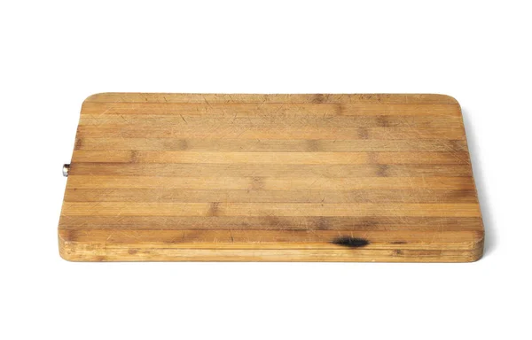 白い背景に隔離された空の茶色の長方形の木製のまな板 — ストック写真