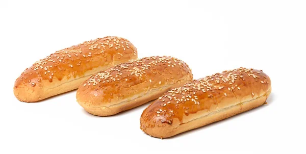 Gebakken Langwerpig Sesam Hotdog Broodje Witte Achtergrond Set — Stockfoto
