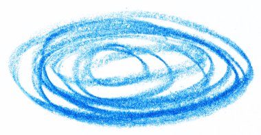 Beyaz arka planda mavi kalemle çizilmiş bir spiral. Spiral 'ın düzensiz, gevşek çizgileri var.