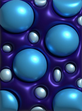 Koyu mavi arkaplanda mavi şişirilebilir küreler, parlak plastik, üç boyutlu resimleme