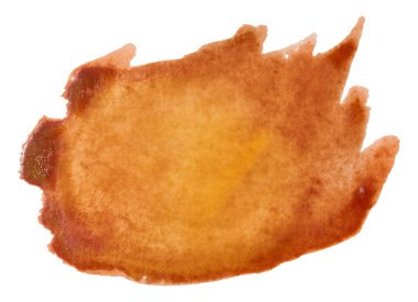 Turuncu suluboya lekesi, yeşillikten zengin terakottaya doğru eğimli, sivri uçlu kenarlar, sulu doku, izole arkaplan