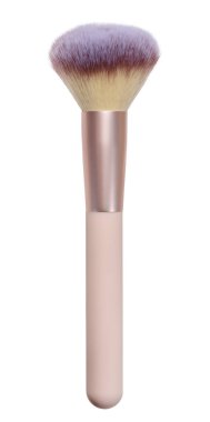 Makyaj ve allık sürmek için pembe fırça. İzole edilmiş arkaplan.