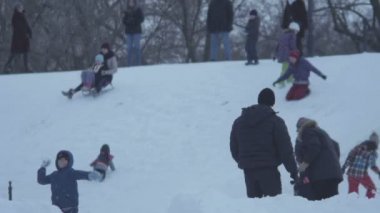 Kızakla çocuk ise kışın kartopu karlı parkta oynayan çocuk