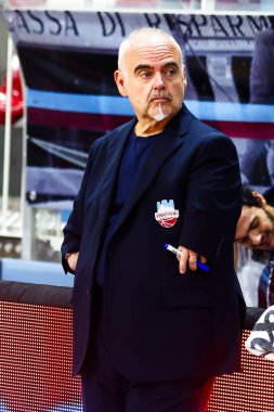 Franco Ciani (ITA) - Koç Real Sebastiani Rieti Real Sebastiani Rieti, Bi.Emme Servisi Libertas Livorno Stagione 2025-26 Campionato Italiano Pallacanestro - Vahşi Batı Serie A2 Maschile Normal Mevsim, Round 17