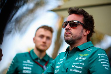 (14) Fernando Alonso (ESP) - Aston Martin Aramco F1 Team - Aston Martin AMR26 - Honda, Bahreyn 'deki Bahreyn Uluslararası Pisti' nde düzenlenen 2026 FIA Formula 1 Dünya Şampiyonası 'nın ilk sezon öncesi ilk resmi test oturumunda. Şey...