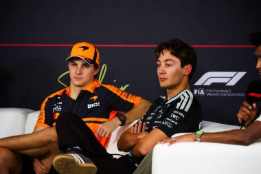 (81) Oscar Piastri (AUS) - McLaren Mastercard F1 Team - McLaren MCL40 - Mercedes and  (63) George Russell (GBR) - Mercedes-AMG PETRONAS F1 Team - Mercedes W17 - Mercedes E Performance during the day6 (Feb 20th) of first official pre-season testing se