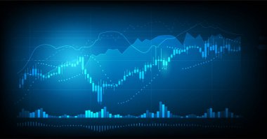 Borsa veri şamdanları, yüksek teknoloji finansmanının arka planındaki yükselen hisse senetlerinin göstergesidir. Teknoloji iletişim konsepti. Vektör illüstrasyonu.