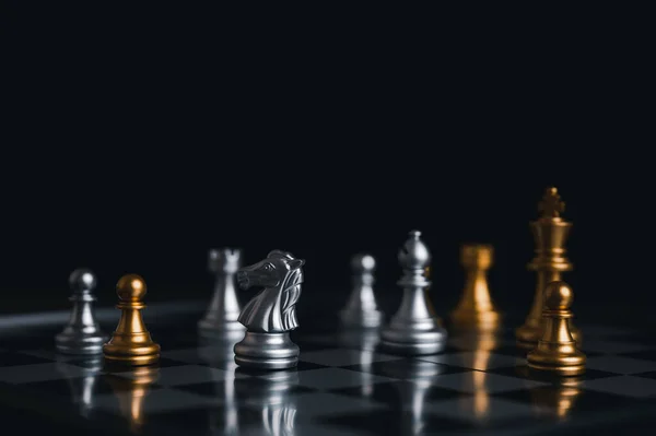 Gold King Winner Surrounded Silver Chess Pieces Chess Board Game — Stock Photo, Image