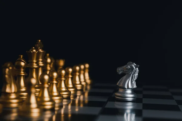 Silver King Winner Surrounded Silver Chess Pieces Chess Board Game — Stock Photo, Image