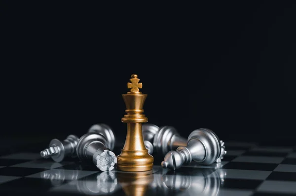 Gold King Winner Surrounded Silver Chess Pieces Chess Board Game Royalty Free Stock Photos