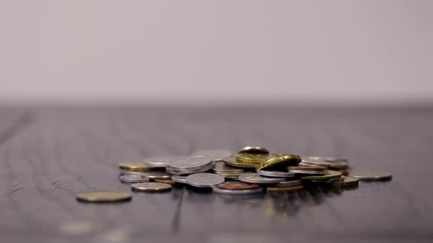 Coins on the Black Table Close-up — Stock Video