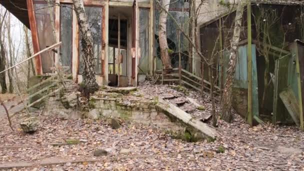 Zona Chernóbil Ucrania Visita Pripyat Ghost Town Panning Antiguo Restaurante — Vídeo de stock