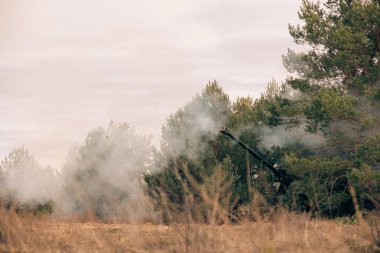 Topçu ateşiyle Suzanne 'i ormana yerleştirin. Askeri araç ateşlendi.