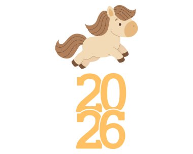 New year symbol design horse and numbers 2026. Happy New Year. Vector illustration in flat style. 