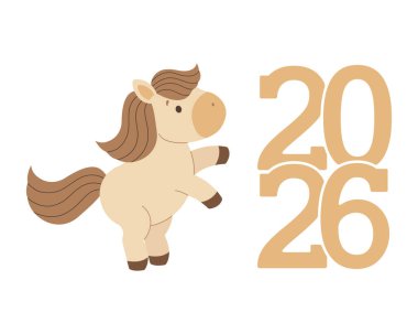 New year symbol design horse and numbers 2026. Happy New Year. Vector illustration in flat style. 