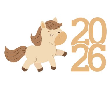 New year symbol design horse and numbers 2026. Happy New Year. Vector illustration in flat style. 