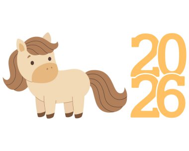 New year symbol design horse and numbers 2026. Happy New Year. Vector illustration in flat style. 