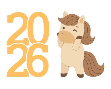 New year symbol design horse and numbers 2026. Happy New Year. Vector illustration in flat style. 