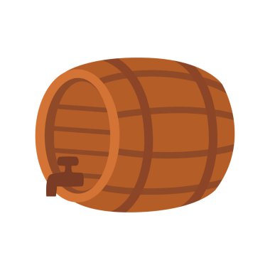 Tüfekli ahşap fıçı. İzole edilmiş beyaz arka plan. Düz biçim vektör illüstrasyonu.