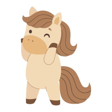 Güzel çizgi film atı. 2026 yılının sembolü. İzole edilmiş beyaz arka plan. Vektör illüstrasyonu. 