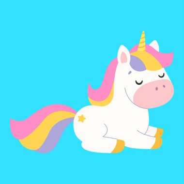 Şirin tek boynuzlu at. İzole edilmiş arka plan. Düz biçim vektör illüstrasyonu.