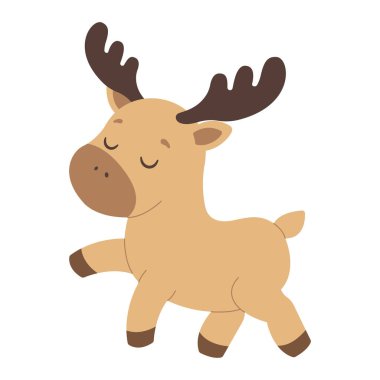 Sevimli geyik. İzole edilmiş arka plan. Düz biçim vektör illüstrasyonu.