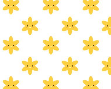 Kusursuz bir Noel modeli. Sevimli sarı yıldızlar. İzole edilmiş beyaz arka plan. Vektör illüstrasyonu.