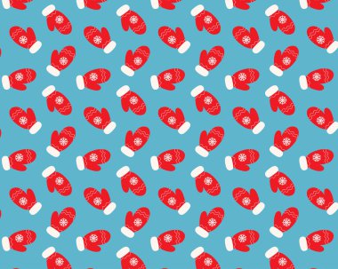 Kusursuz desen. Noel kırmızı eldivenleri. İzole edilmiş arka plan. Vektör illüstrasyonu.