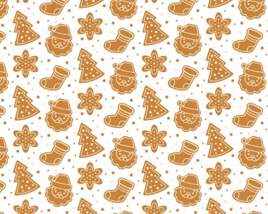 Tatlı Noel zencefilli çörek deseni. İzole edilmiş beyaz arka plan. Vektör illüstrasyonu.