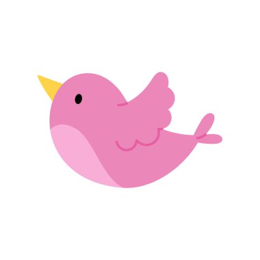 Şirin pembe kuş. Düz biçim vektör illüstrasyonu.