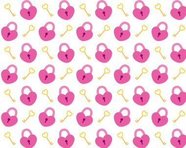 Çizgi film desenli anahtar ve kilit. Sevgililer Günü tasarımı. İzole edilmiş arka plan. Vektör illüstrasyonu.