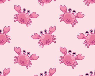 Tatlı çizgi film yengeci. Deniz deseni. İzole edilmiş arka plan. Vektör illüstrasyonu.