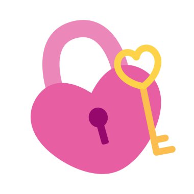 Karikatür kilit kalp ve anahtar. İzole edilmiş beyaz arka plan. Vektör illüstrasyonu.