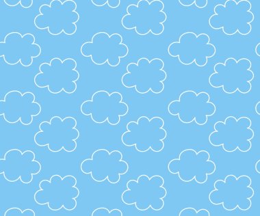 Bulut karalama deseni. İzole edilmiş mavi arka plan. Vektör simgeleri.