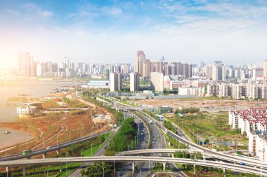 Kentsel peyzaj, hava China Nanchang gökdelenler.