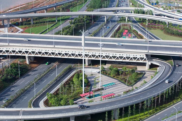 shanghai elevated road junction and interchange overpass at nigh