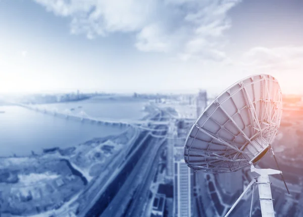 Aerial view of the city and the dish — Stock Photo, Image