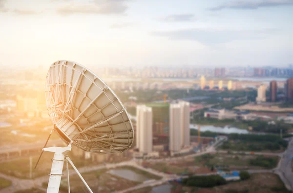 Aerial view of the city and the dish — Stock Photo, Image