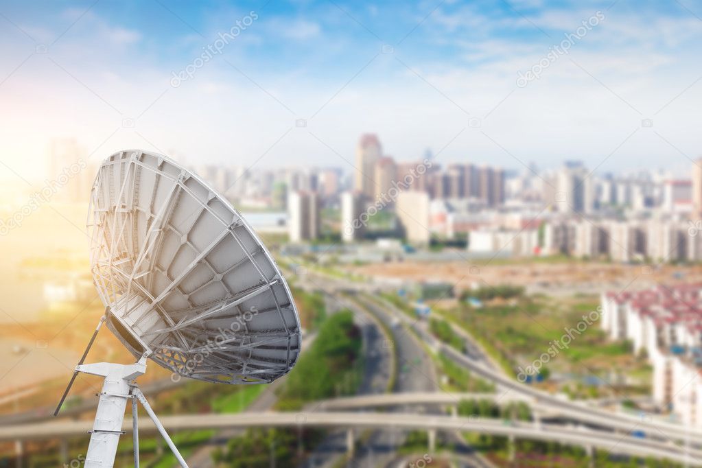 Aerial view of the city and the dish