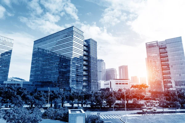 Edifícios Corporativos Modernos Centro Cidade Com Luz Solar — Fotografia de Stock