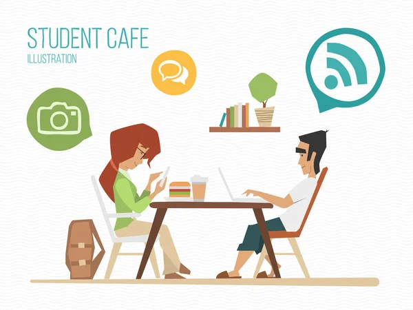 Estudiante en un café — Vector de stock