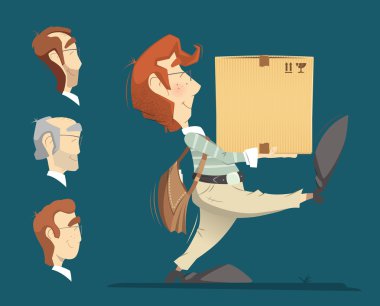 Holding ve karton karton kutu taşıyan kurye postacı