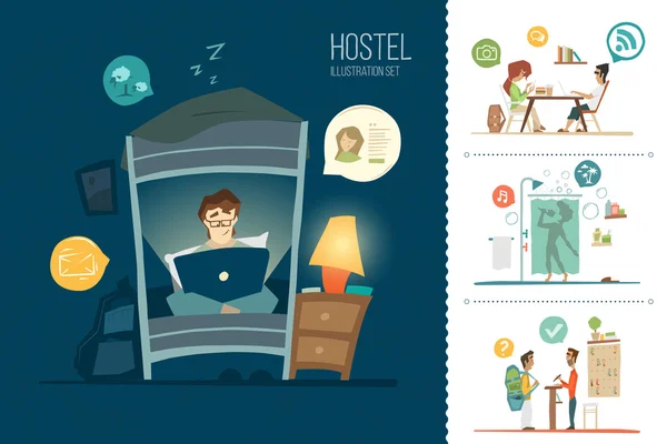 City hostel hotel illustration — Stock Vector