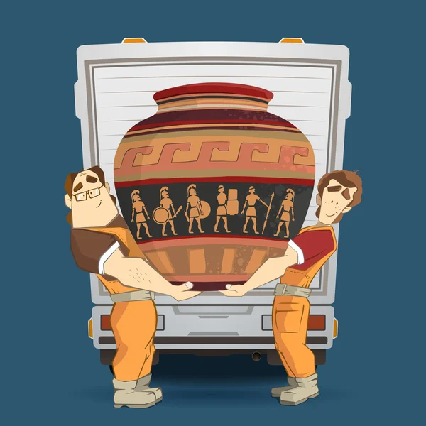 Movers and van and vase — 图库矢量图片