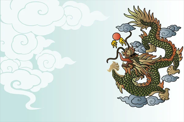 Gravure vectorielle vintage dragon chinois — Image vectorielle